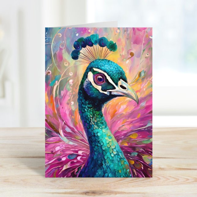 Carte Peacock Whimsical Art Moderne Impressionniste (Créateur téléchargé)