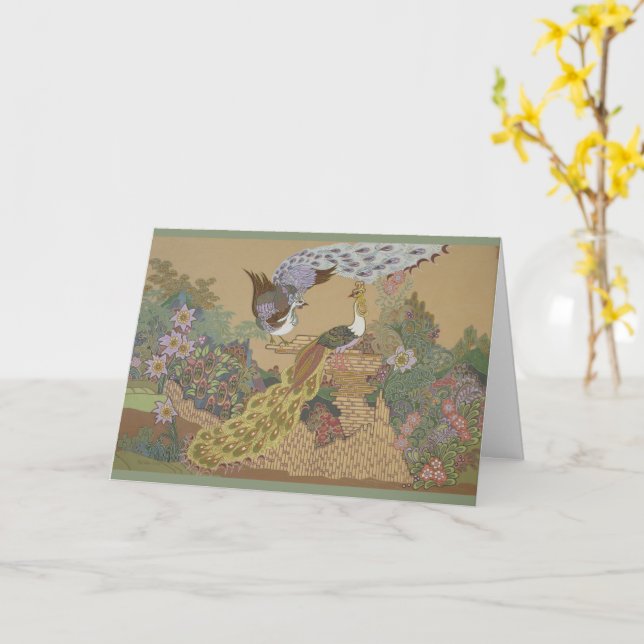 Carte Peacocs stylisés dans le jardin de fleurs (Fleur jaune)
