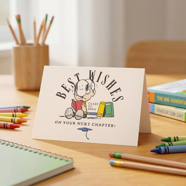 Carte Peanuts Best Wishes Graduation Snoopy Reading (Créateur téléchargé)