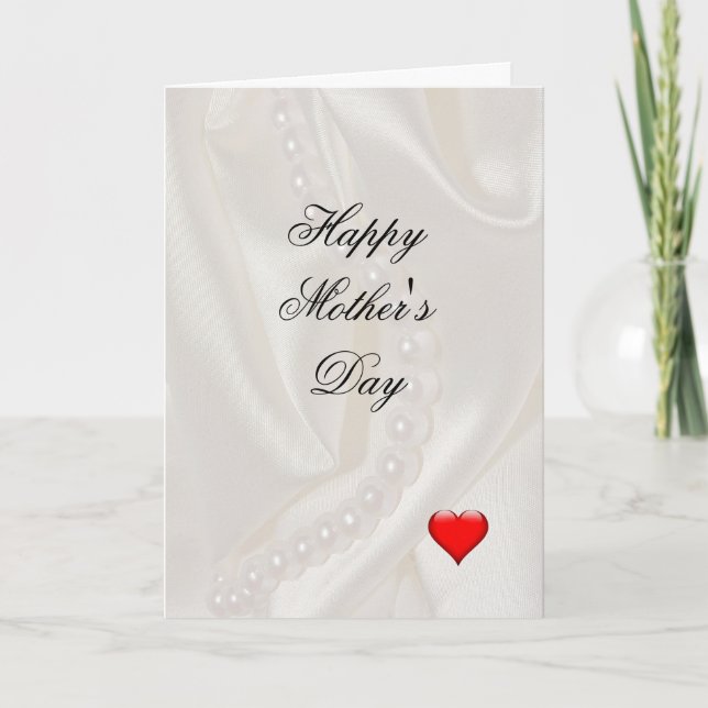 Carte Pearls on Satin with a small heart Mother's Day  (Devant)