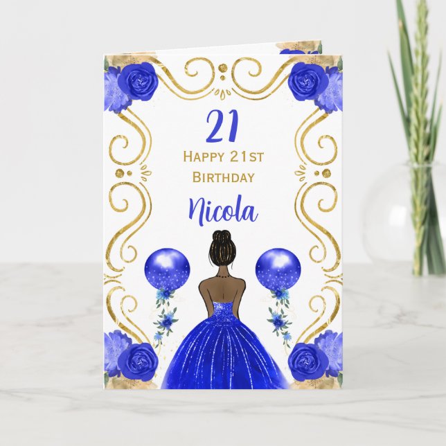 Carte Peau foncée Princesse Bleu Joyeux anniversaire (Devant)