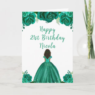 Carte Peau foncée Princesse Flore verte fête d'anniversa