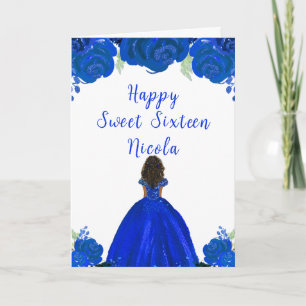 Carte Peau foncée Princesse Sweet sixteen Floral bleu