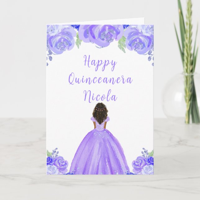 Carte Peau foncée princesse violette Quinceanera (Devant)