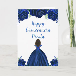 Carte Peau noire Princess Marine Floral Quinceanera