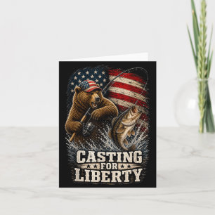 Carte Pêche à la liberté ours patriotique pêcheur à la l