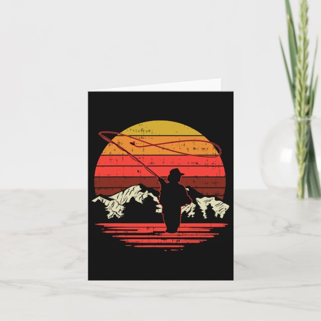 Carte Pêche à la mouche Coucher de soleil Retro Pêcheur  (Devant)