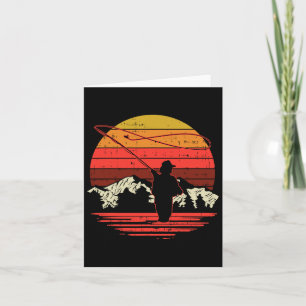 Carte Pêche à la mouche Coucher de soleil Retro Pêcheur