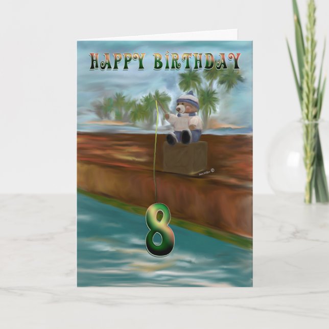 Carte Pêche à l'ours en peluche 8e Joyeux anniversaire (Devant)