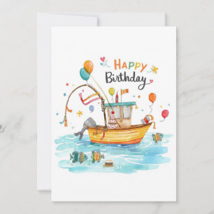 Carte Pêche Amoureux thème aller pêche à son anniversair