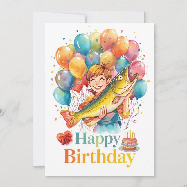 Carte Pêche Amoureux thème aller pêche à son anniversair (Devant)
