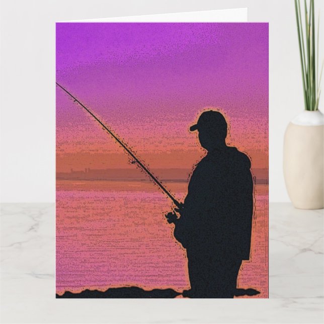 Carte Pêche au coucher du soleil en silhouette (Devant)