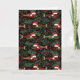 Carte Pêche pour vous un joyeux Noël Truite Rouge Vert