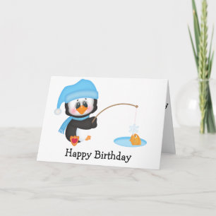 Carte Pêche sur glace pingouin