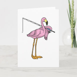 Carte Pêcheur à la pêche à la canne à pêche flamant rose