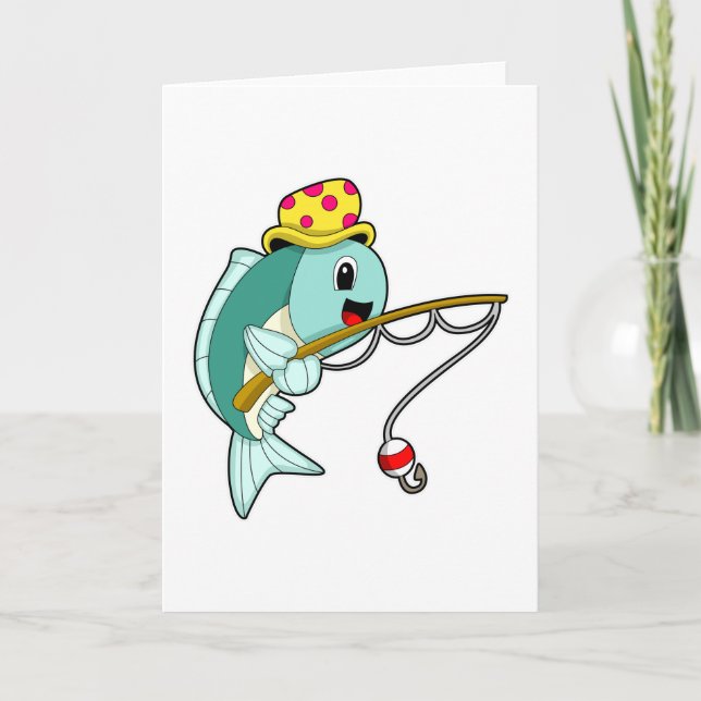 Carte Pêcheur à la pêche avec canne à pêche et chapeau (Devant)