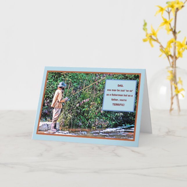 CARTE PÊCHEUR SUR LES BERGES PÊCHANT/ FÊTE DES PÈRES (Fleur jaune)