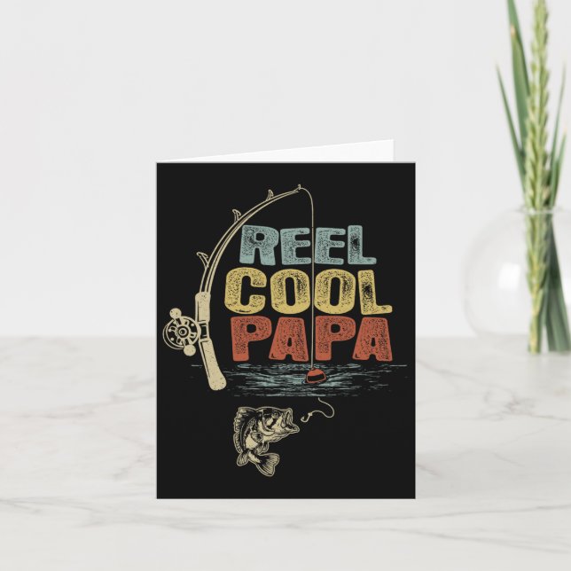 Carte Pêcheur Vintage Bobine Cool Papa  (Devant)