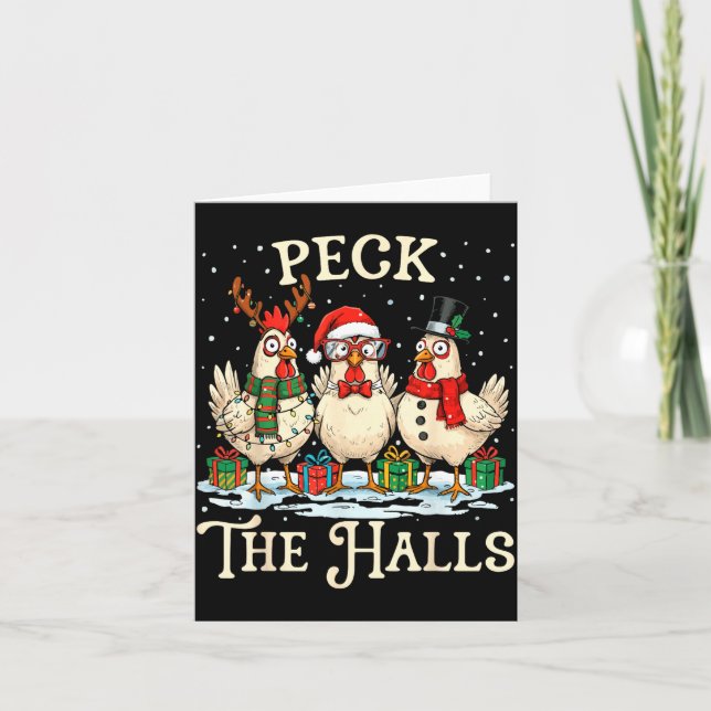 Carte Peck The Halls Chicken Christmas Farm Animal Funny (Devant)