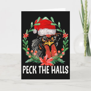 Carte Peck The Halls Poulet Flocons de Neige Noël Santa