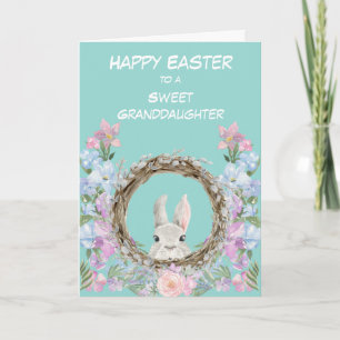 Carte Peeeking Bunny Wreath Grandgirl Pâques