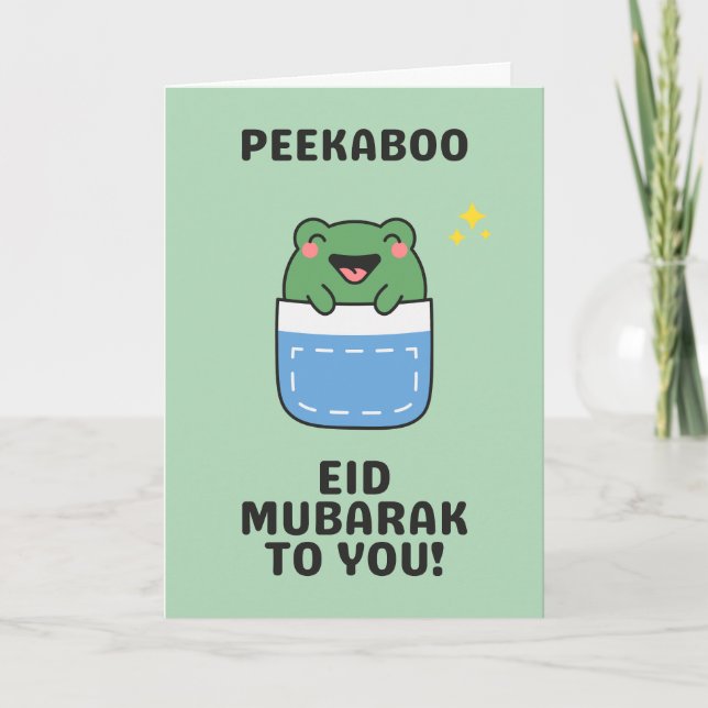 Carte Peekaboo Cute Frog Kawaii Eid Moubarak (Devant)