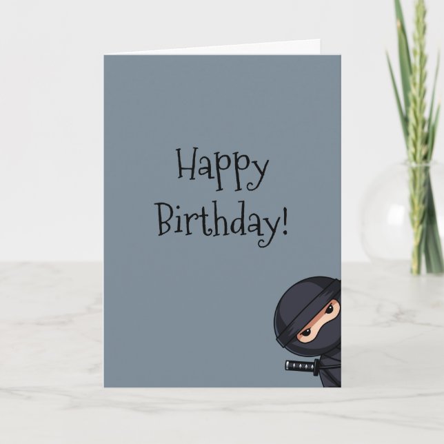 Carte Peeking Ninja on Grey Birthday (Devant)