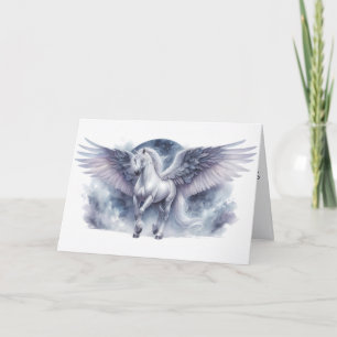 Carte Pégase Blanc Ailes au Clair de Lune Rêve Céleste