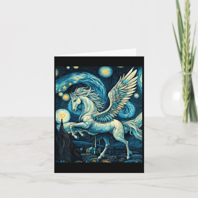 Carte Pégase sous le ciel étoilé de nuit Graphique d'art (Devant)