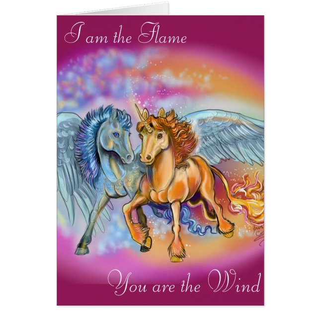 Carte Pegasus Romantique Vent et flamme Unicorne (Devant)