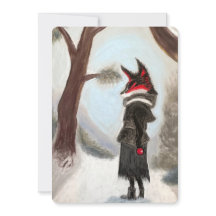 Carte peinte à la main de renard d'hiver de vacanc