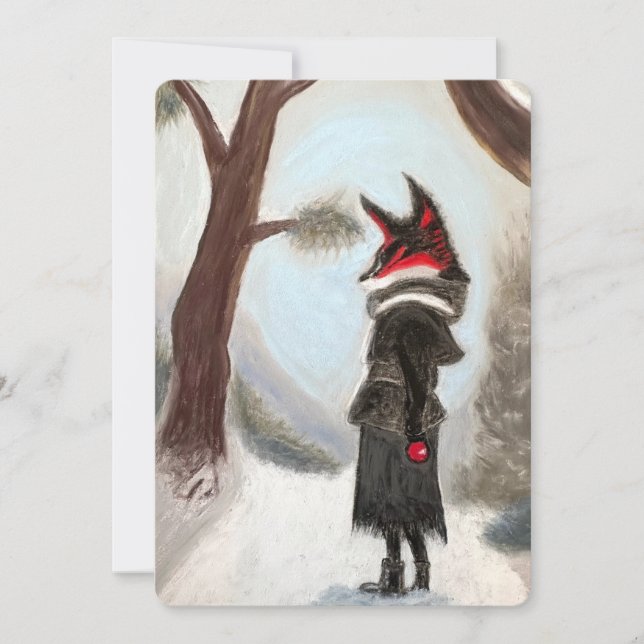 Carte peinte à la main de renard d'hiver de vacanc (Devant)