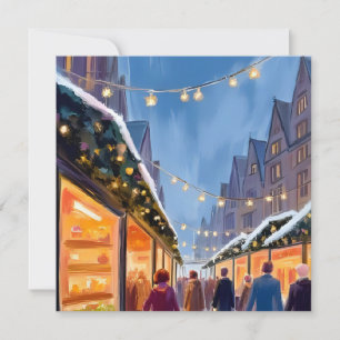 Carte peinte à la main Joyeux Noël Marché des Fête