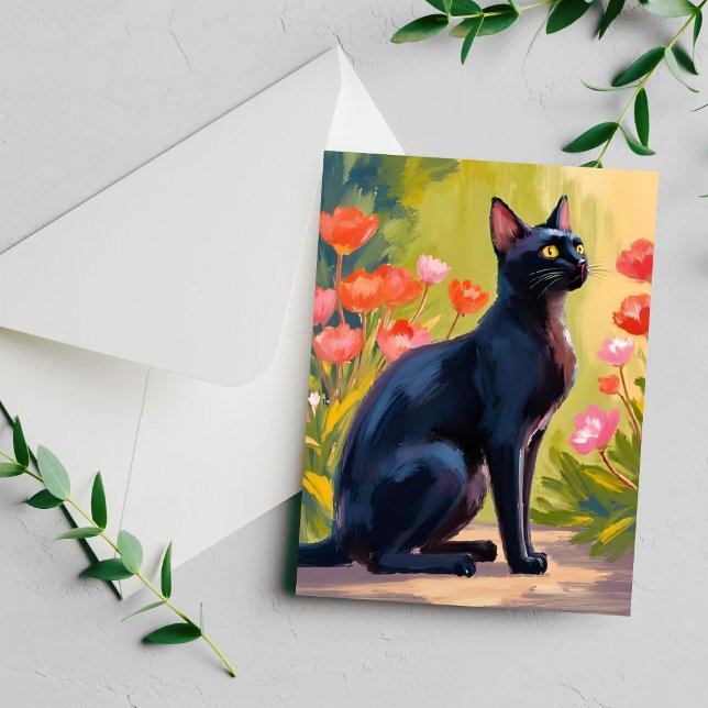 Carte peinte à l'aquarelle avec fleurs et chaton n (Créateur téléchargé)