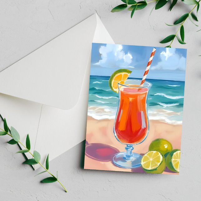 Carte peinte à l'aquarelle Cocktail de plage Vague (Créateur téléchargé)