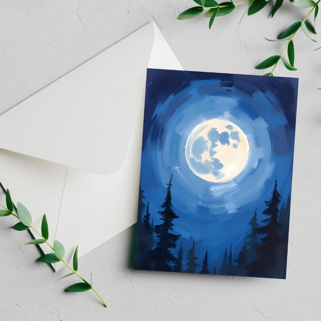 Carte peinte à l'aquarelle de forêt sous la pleine (Créateur téléchargé)
