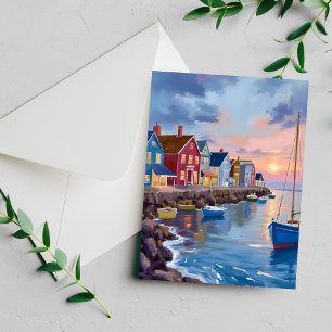 Carte peinte à l'aquarelle de jour de bateau baie