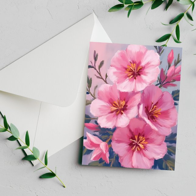 Carte peinte à l'aquarelle rose en fleurs (Créateur téléchargé)