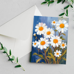 Carte peinte aux fleurs de marguerites blanches aq