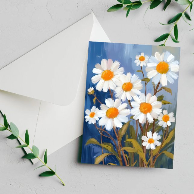 Carte peinte aux fleurs de marguerites blanches aq (Créateur téléchargé)
