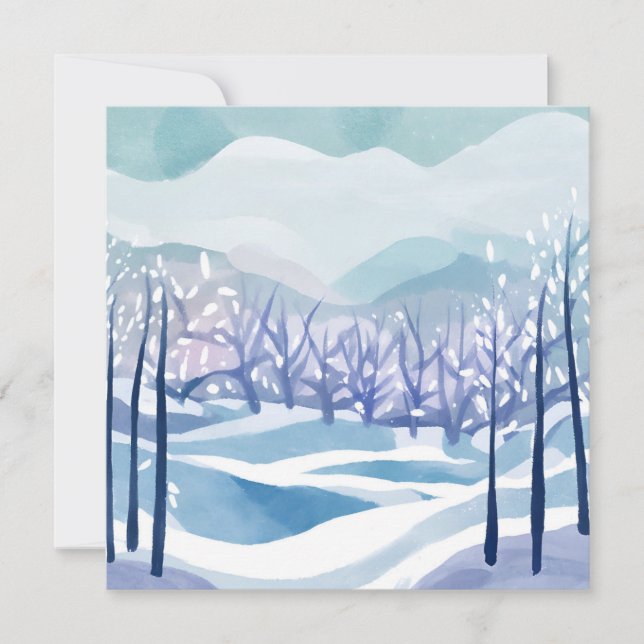 Carte Peinture à l'aquarelle bleue enneigée de Paysage d (Devant)
