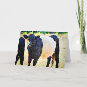 Carte Peinture à l'aquarelle de la vache Beltie Galloway