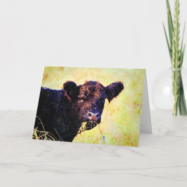 Carte Peinture à l'aquarelle de la vache Beltie Galloway (Devant)