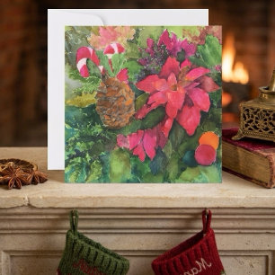 Carte Peinture à l'aquarelle originale de poinsettia de
