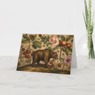Carte Peinture à l'huile botanique vintage de l'ours et