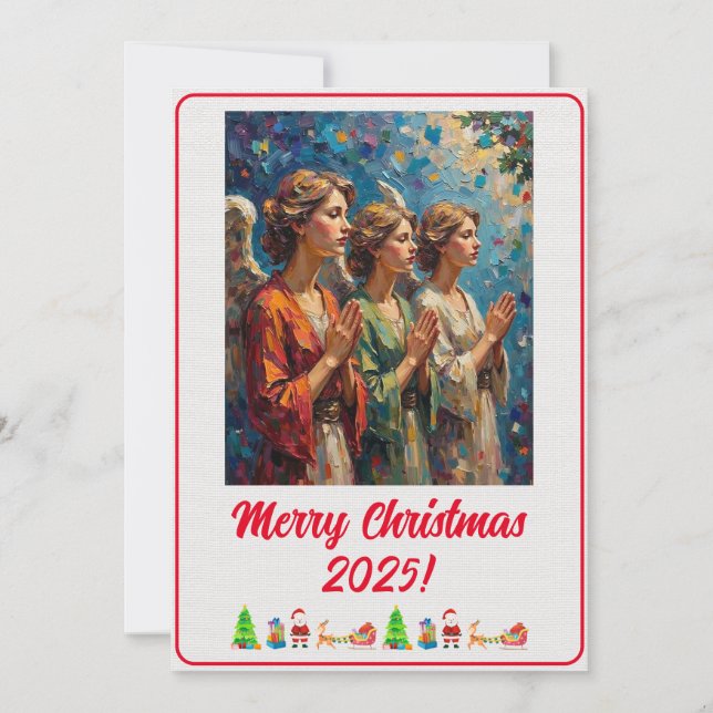 Carte Peinture à l'huile d'anges de Noël numérique perso (Devant)