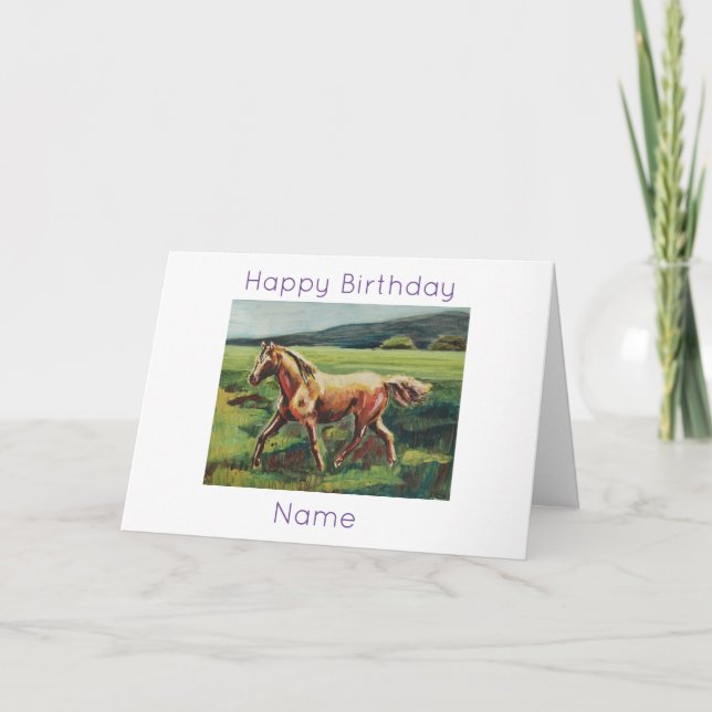 Carte Peinture à l'huile de cheval Palomino pour anniver (Devant)