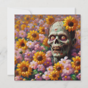 Carte Peinture à l'huile de Zombie dans le champ de fleu