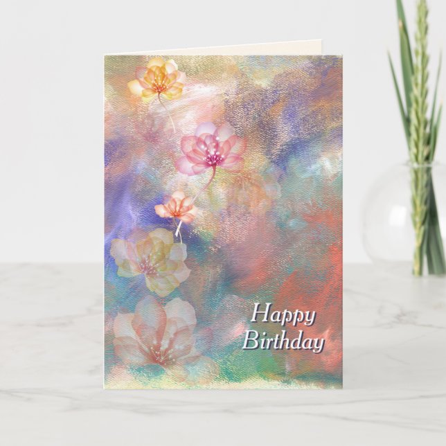Carte Peinture abstraite d'anniversaire et fleurs (Devant)