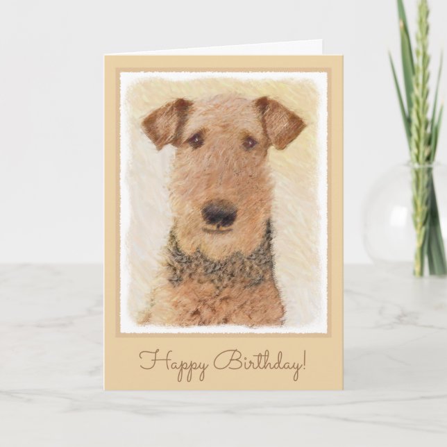 Carte Peinture Airedale Terrier - Cute Original Art (Devant)